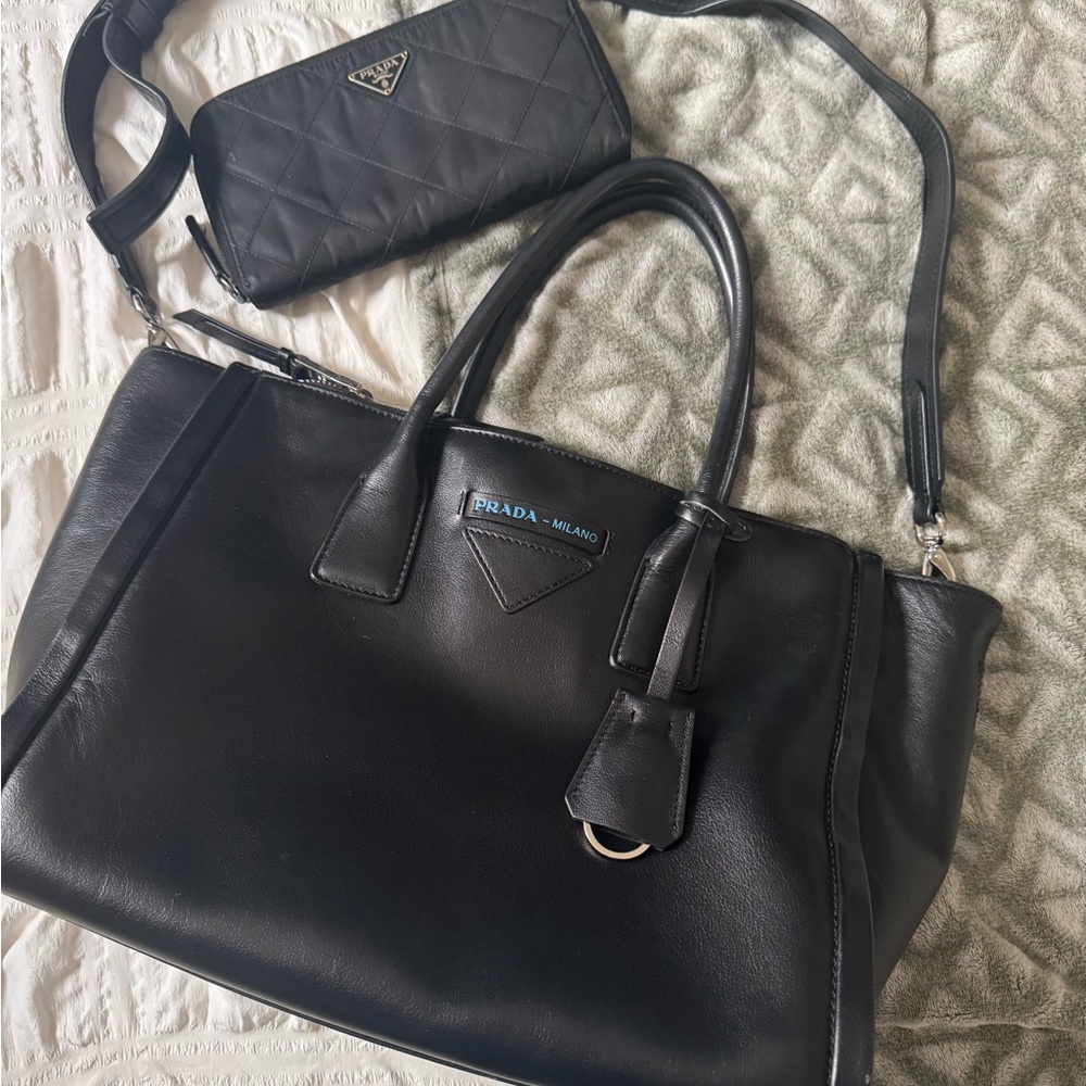 Prada Black Leather Tote and Quilted Wallet - USED